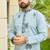 Light teal roman silk kurta with black embroidery work