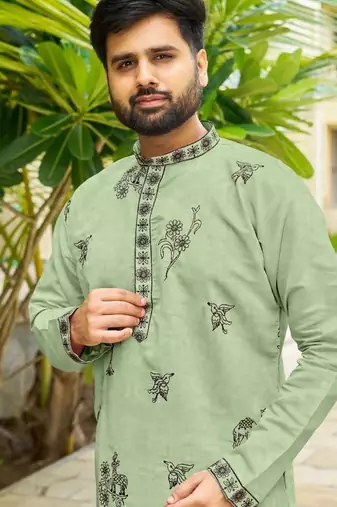 Pastel pista roman silk kurta with black embroidery work