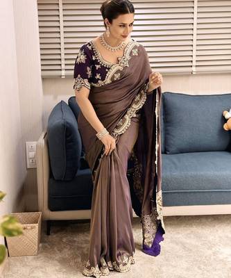 mauve shiny fendy satin silk blend saree 1