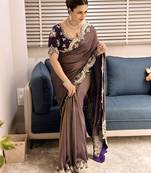 mauve shiny fendy satin silk blend saree
