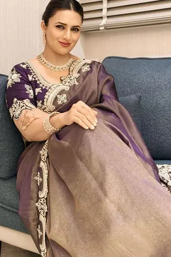 mauve shiny fendy satin silk blend saree