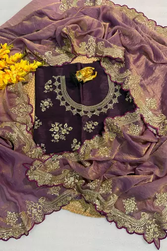 mauve shiny fendy satin silk blend saree