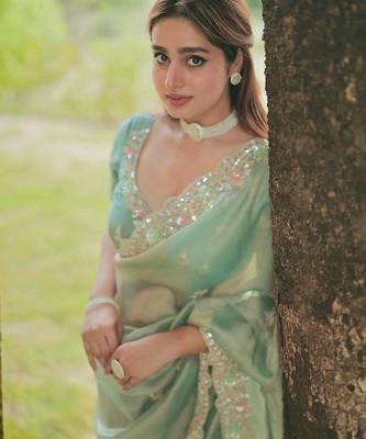 Green Multicolor sequin And Cording Embroidery Silk blend Saree 2