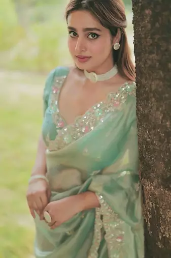 Green Multicolor sequin And Cording Embroidery Silk blend Saree