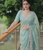 Green Multicolor sequin And Cording Embroidery Silk blend Saree