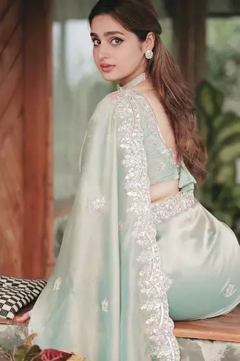 Green Multicolor sequin And Cording Embroidery Silk blend Saree
