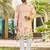 Peach, heavy rayon with embroidery & lotus digital print, straight-fit kurta with white pajama