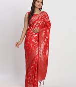 red pure banarasi silk blend saree