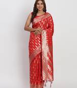 red pure banarasi silk blend saree