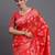 Red banarasi silk blend saree with floral zari weaving