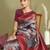 red and teal silk blend saree with rich woven pallu