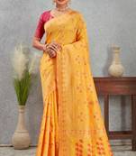 Elegant yellow traditional saree with pink blouse