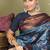 red and sky blue silk blend saree with rich woven pallu