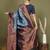 red and sky blue silk blend saree with rich woven pallu