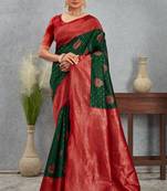 Regal green and red banarasi art silk saree with zari work