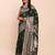 Dark green banarasi silk blend saree with zari weaving border and pallu