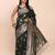 Dark green banarasi silk blend saree with zari weaving border and pallu