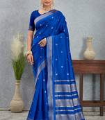 Royal blue art silk saree with silver zari detailing