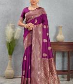 Magenta art silk saree with intricate golden zari work