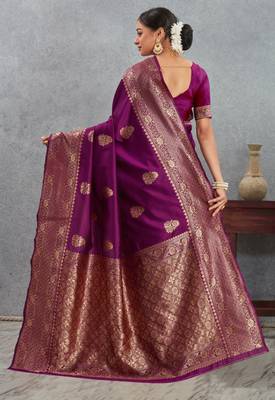 Magenta art silk saree with intricate golden zari work 3