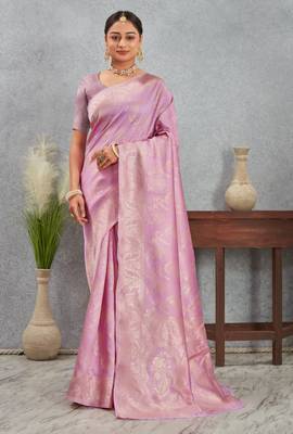 Light-purple art silk saree with subtle golden zari weave 1