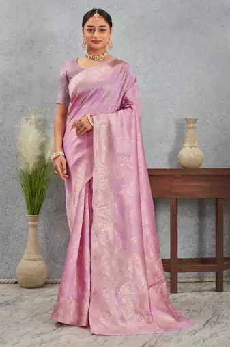 Light-purple art silk saree with subtle golden zari weave