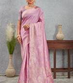 Light-purple art silk saree with subtle golden zari weave