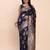 Navy blue banarasi silk blend saree with zari weaving border and pallu
