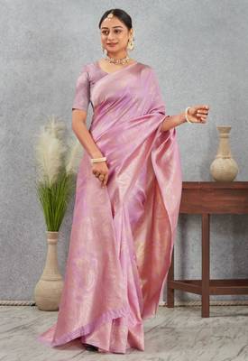 Light-purple art silk saree with subtle golden zari weave 2