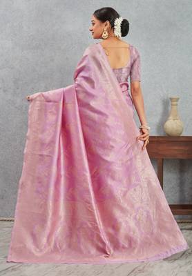 Light-purple art silk saree with subtle golden zari weave 3
