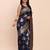 Navy blue banarasi silk blend saree with zari weaving border and pallu
