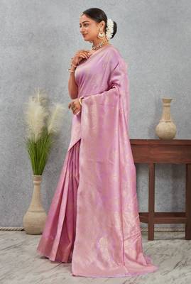 Light-purple art silk saree with subtle golden zari weave 4
