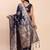 Navy blue banarasi silk blend saree with zari weaving border and pallu