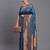 Navy blue banarasi silk blend saree with copper zari woven pallu
