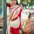 Elegant off-white saree with red stripes and geometric border
