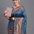 Navy blue banarasi silk blend saree with copper zari woven pallu