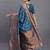 Navy blue banarasi silk blend saree with copper zari woven pallu