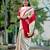 Elegant off-white saree with red stripes and geometric border