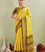 Classic yellow art silk saree with olive green border