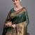 Dark green banarasi silk blend saree with copper zari woven pallu