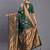 Dark green banarasi silk blend saree with copper zari woven pallu