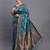 Teal blue banarasi silk blend saree with copper zari woven pallu