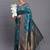 Teal blue banarasi silk blend saree with copper zari woven pallu