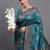Teal blue banarasi silk blend saree with copper zari woven pallu