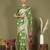 Green floral linen cotton saree with zari border and digital printed pallu
