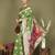 Green floral linen cotton saree with zari border and digital printed pallu