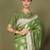 Green floral linen cotton saree with zari border and digital printed pallu