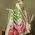 Green floral linen cotton saree with zari border and digital printed pallu