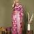 Rose pink floral linen cotton saree with zari border and digital printed pallu