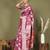 Rose pink floral linen cotton saree with zari border and digital printed pallu